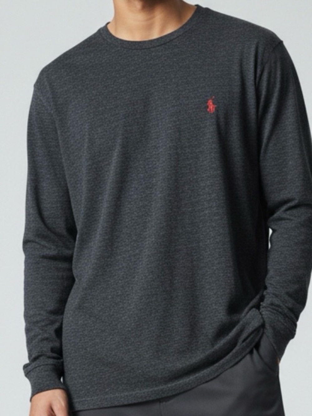 Polo by Ralph Lauren Charcoal Long-Sleeve Crewneck with Red Pony